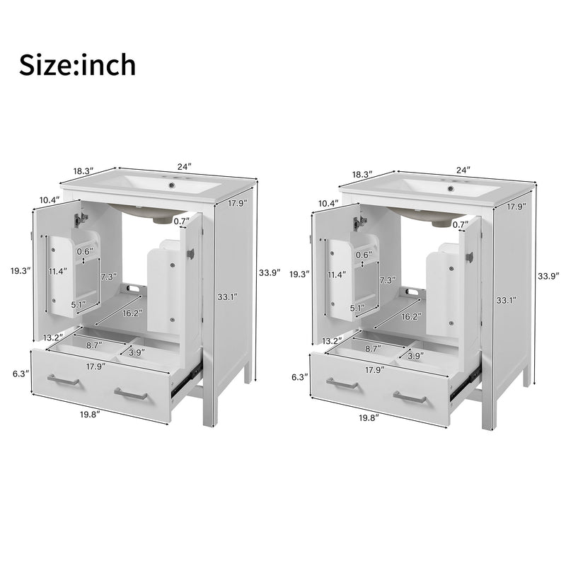 Bathroom Vanity With Integrated Undermount Ceramic Sink, 2 Doors And 1 Drawer, Soft Close Hinges