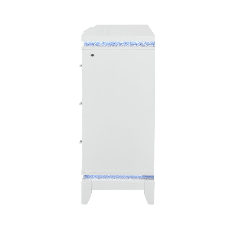 Adalid - Dresser With LED Light And Glittered Drawer Fronts - White