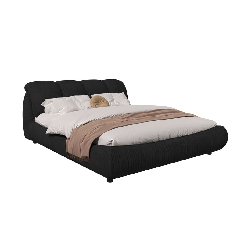 Luxury Upholstered Platform Bed With Oversized Padded Backrest And Solid Wood Frame