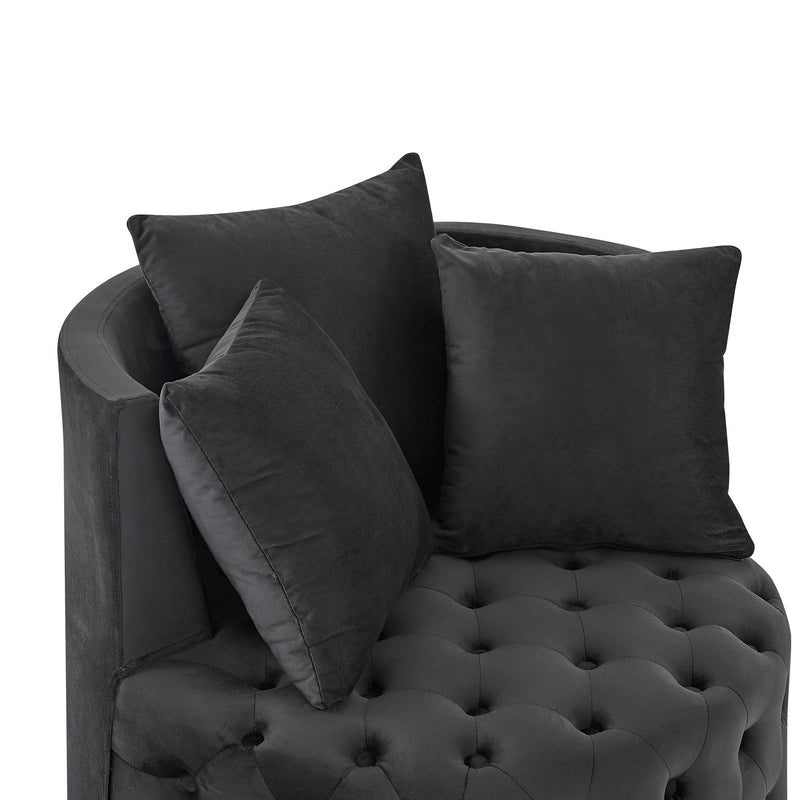 Modern Upholstered Swivel Chair With Button Tufted Design And Movable Wheels