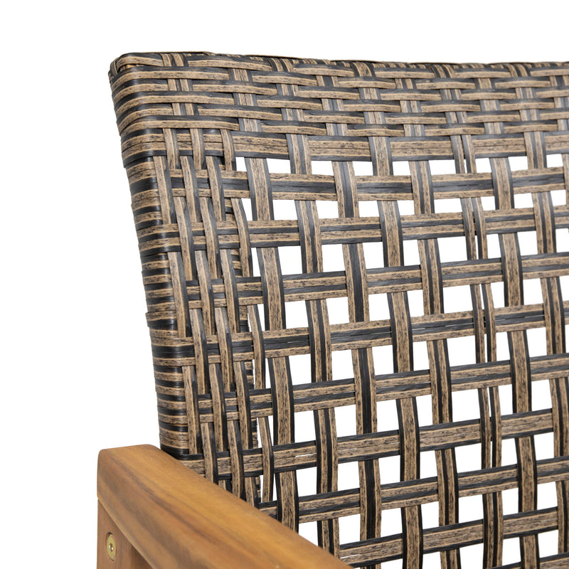 7 Piece Patio Dining Set, Slatted Table & 6 Chairs For Patio Garden - Mocha / Teak