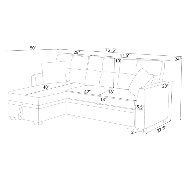 Upholstered Sectional & Pull Out Bed And Chaise Storage