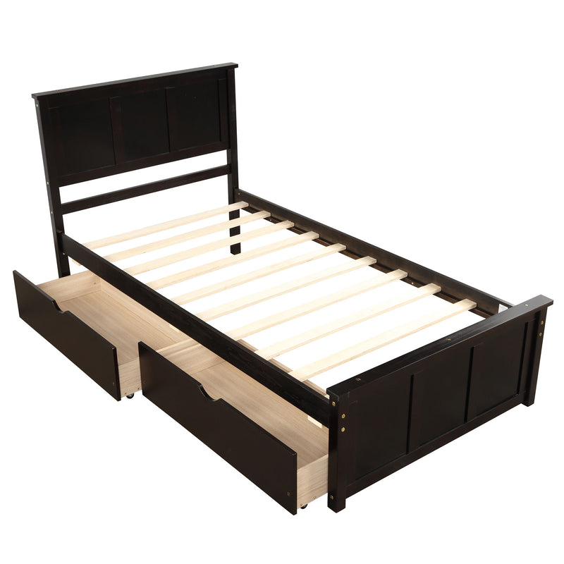 Platform Storage Bed With 2 Wheel Base Drawers