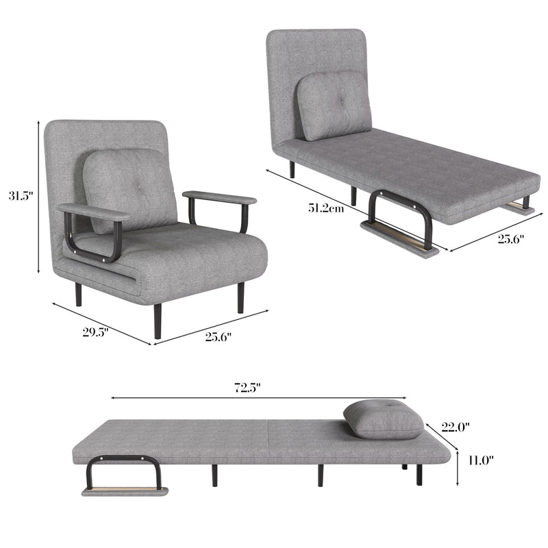 3 In 1 Convertible Folding Sofa Bed With Adjustable Backrest And Pillow