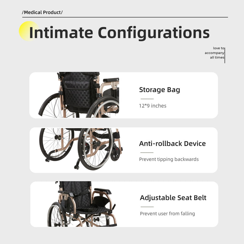 Premium Lightweight Foldable Transport Wheelchair For Adults