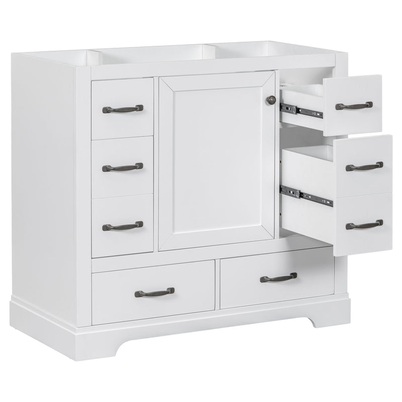 Modern Bathroom Vanity Base Only, 6 Drawer Storage With Adjustable Shelf