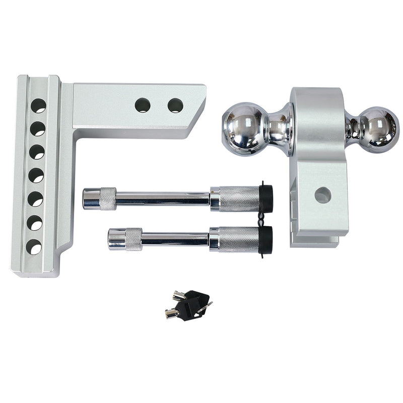 Alu - Adjustable Trailer Drop Hitch With 2" Receiver, 6" Adjustment - Silver