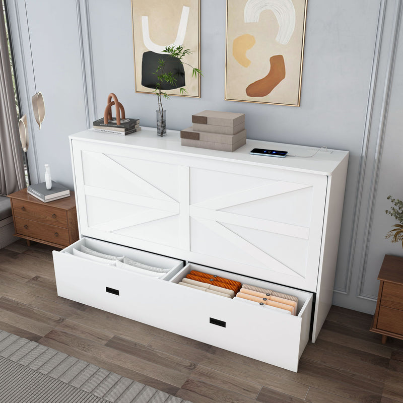 Full Murphy Bed With Storage Drawers, Charging Station, Foldable Panels, And Silent Swivel Wheels
