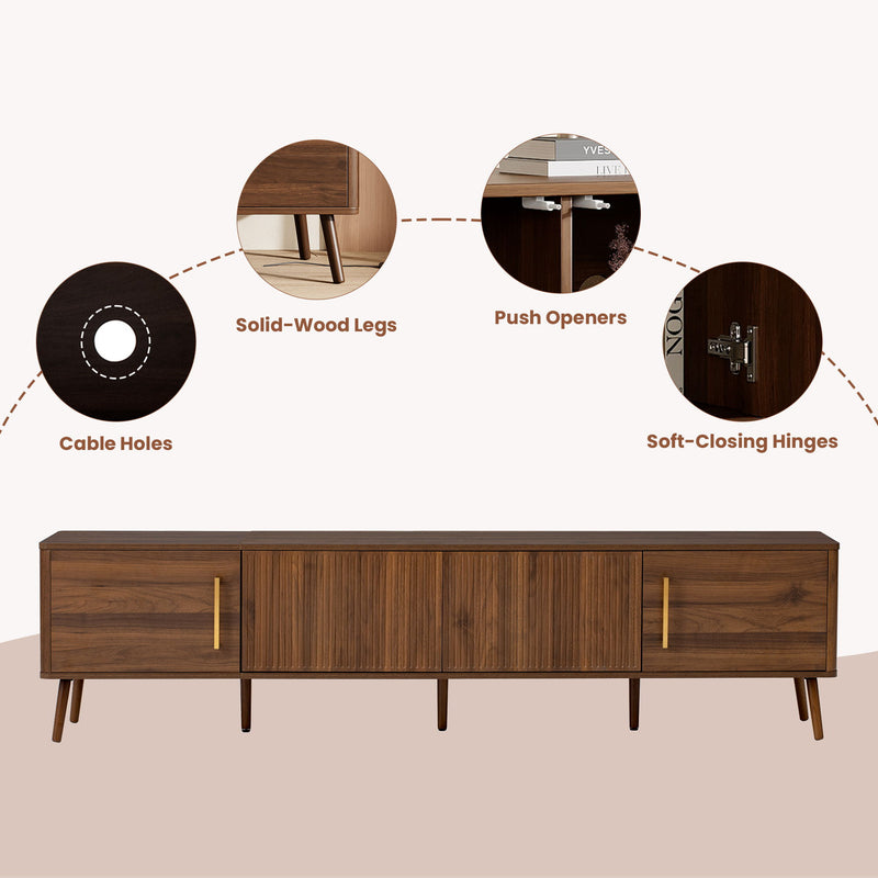 TV Stand For TVs Up To 85" With Fluted Door, Cable Management, Soft-Closing Hinges - Walnut