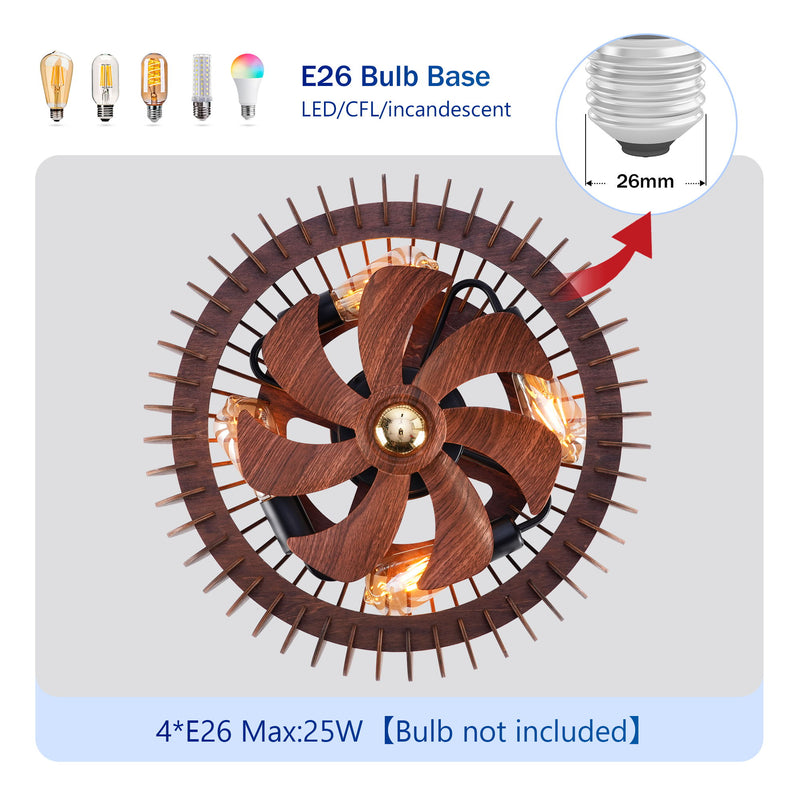 Semicircle Flush Mount Fan Light, (No Included Bulbs) And Remote Control, 6 Speeds, Quiet DC Motor For Living Room - Wood
