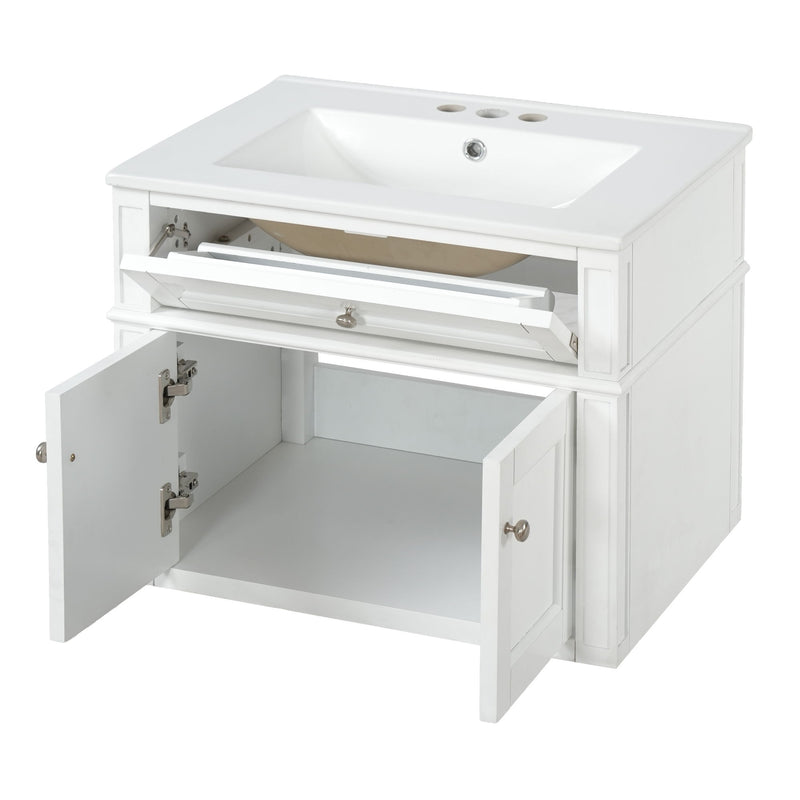 Wall Mounted Bathroom Vanity With Tip Out Drawer And Open Back Design