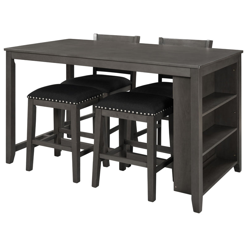5 Pieces Counter Height Rustic Farmhouse Dining Room Wooden Bar Table Set With 2 Stools And 2 Chairs