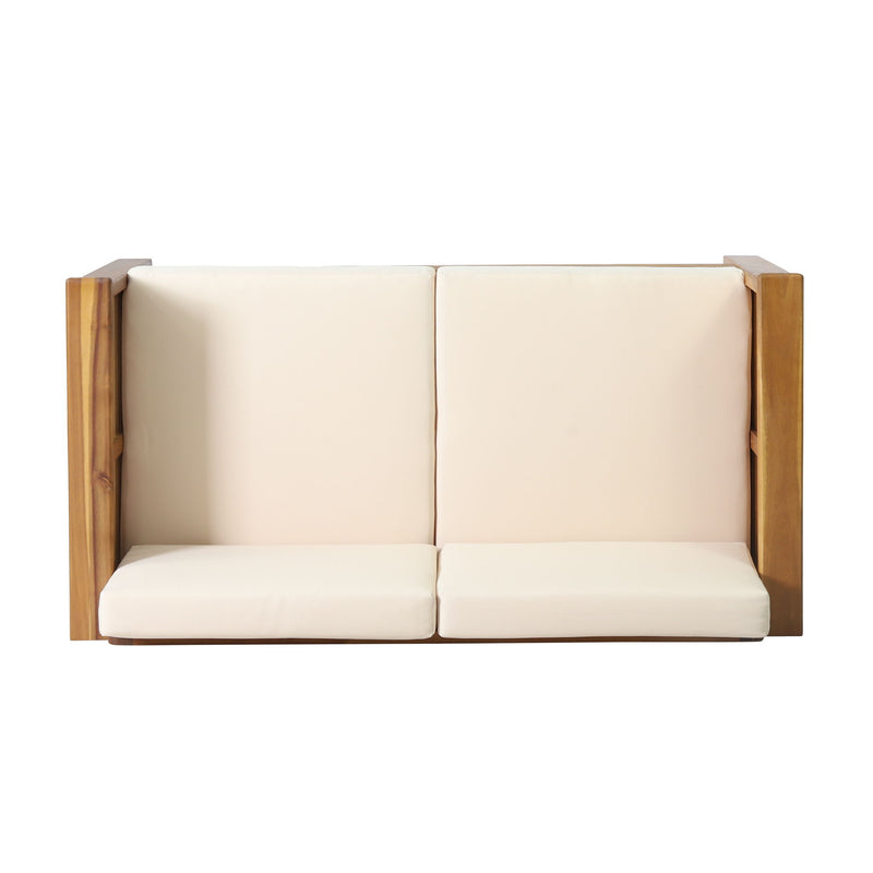 Acacia Wood Loveseat And Coffee Table Set With Cushions