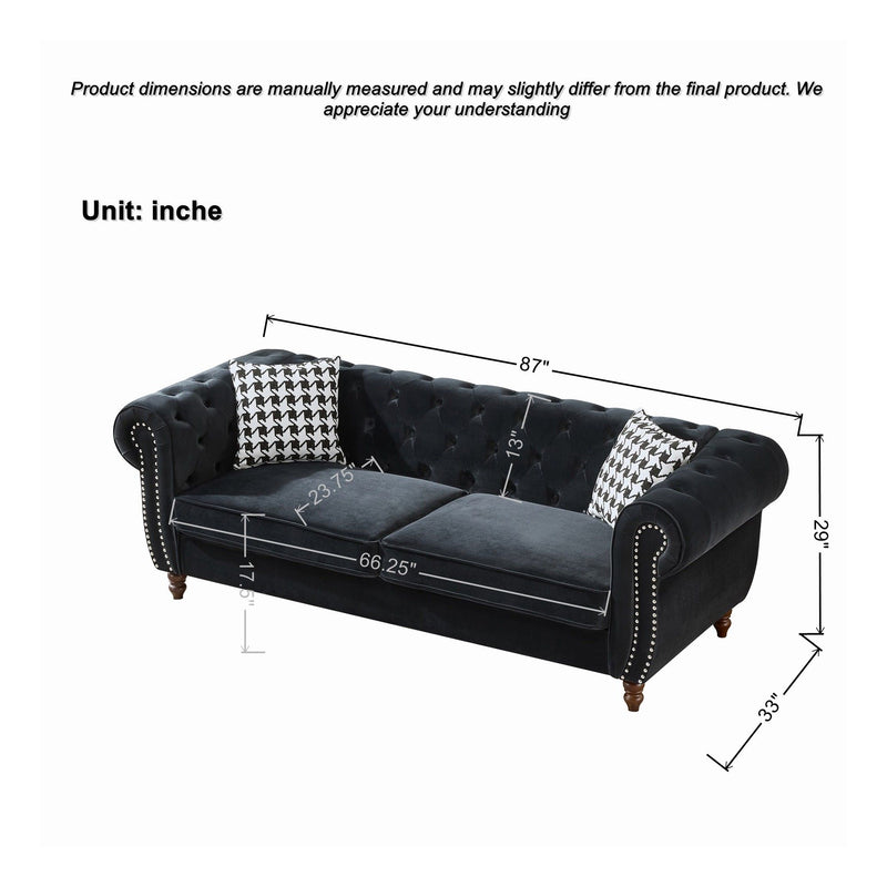 Chesterfield 3 And 2 Seater Upholstery Sofa With Roll Armrest & Nailhead Fabric Couch
