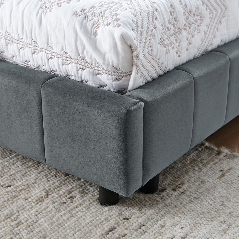 Elegant Storage Upholstered Tufted Bed Frame With Backrest And Armrests