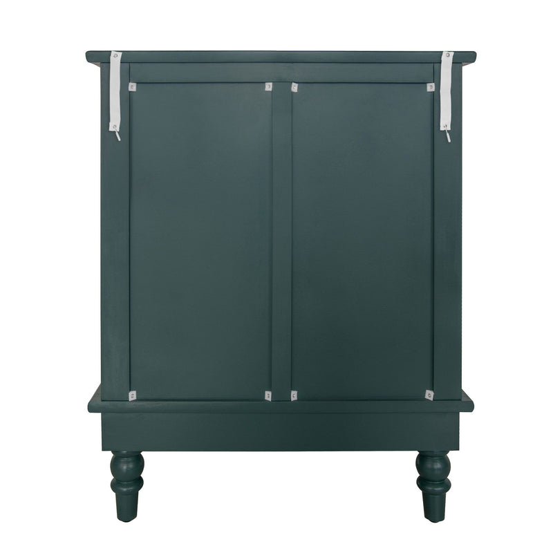 Hollow Carved 3 Drawer Dresser With Metal Handles, Storage Chest For Living Room Or Bedroom - Blackish Green