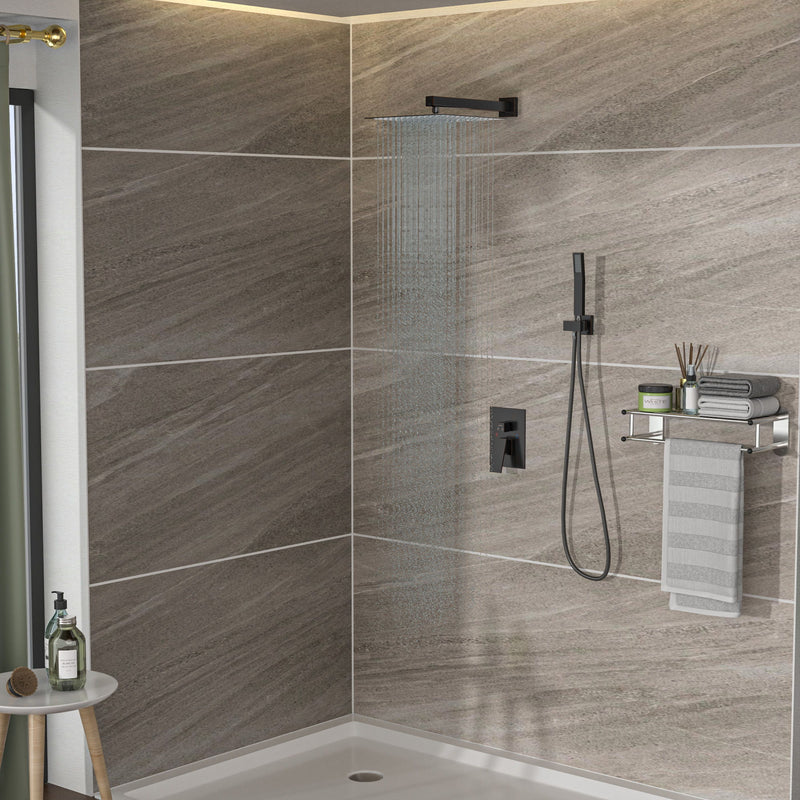 Dual Shower Head System With 12" Wall Mounted Square Rain Shower And Rough In Valve