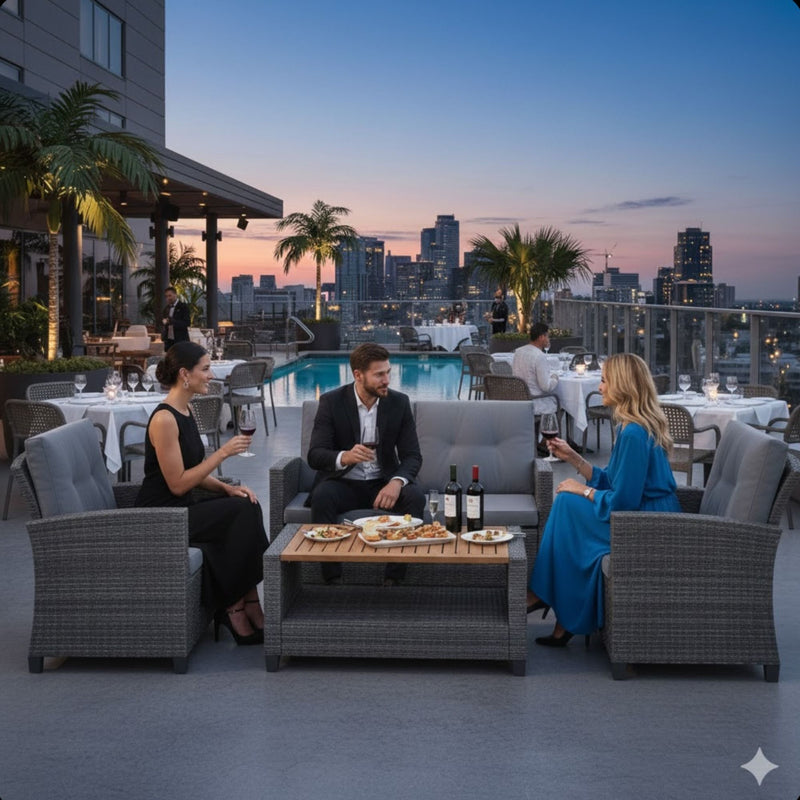 Modern All-Weather Patio Set With Cushions And Table