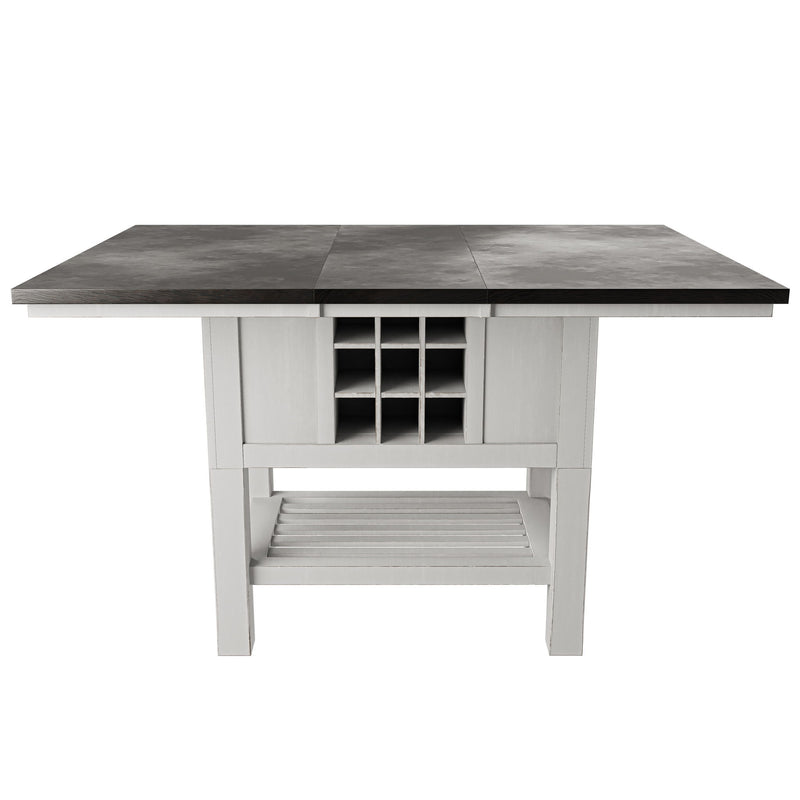 7 Piece Counter Height Dining Set With Storage Base And Ladder Back Chairs - Antique White / Gray