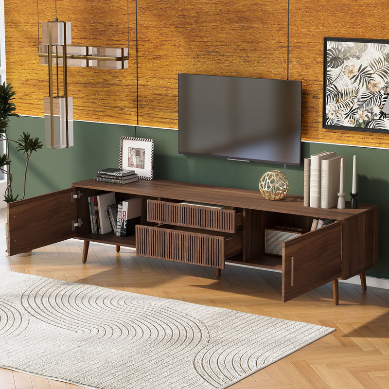TV Stand With 2 Drawers, Media Console Table For TVs Up To 80'' For Living Room - Walnut