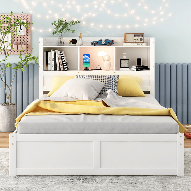 Storage Platform Bed With Pull Out Shelves, Trundle, And 2 Drawers