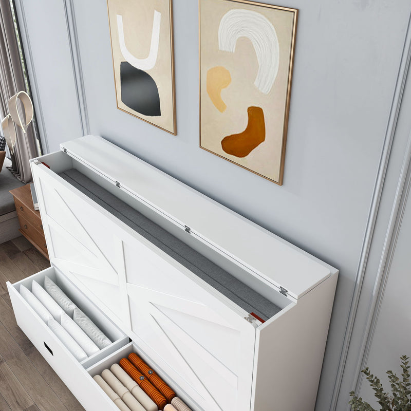 Full Murphy Bed With Storage Drawers, Charging Station, Foldable Panels, And Silent Swivel Wheels