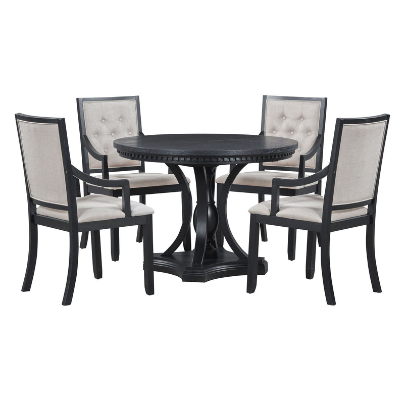 5 Piece Dining Set Extendable Round Table And 4 Chairs - Black / Oak