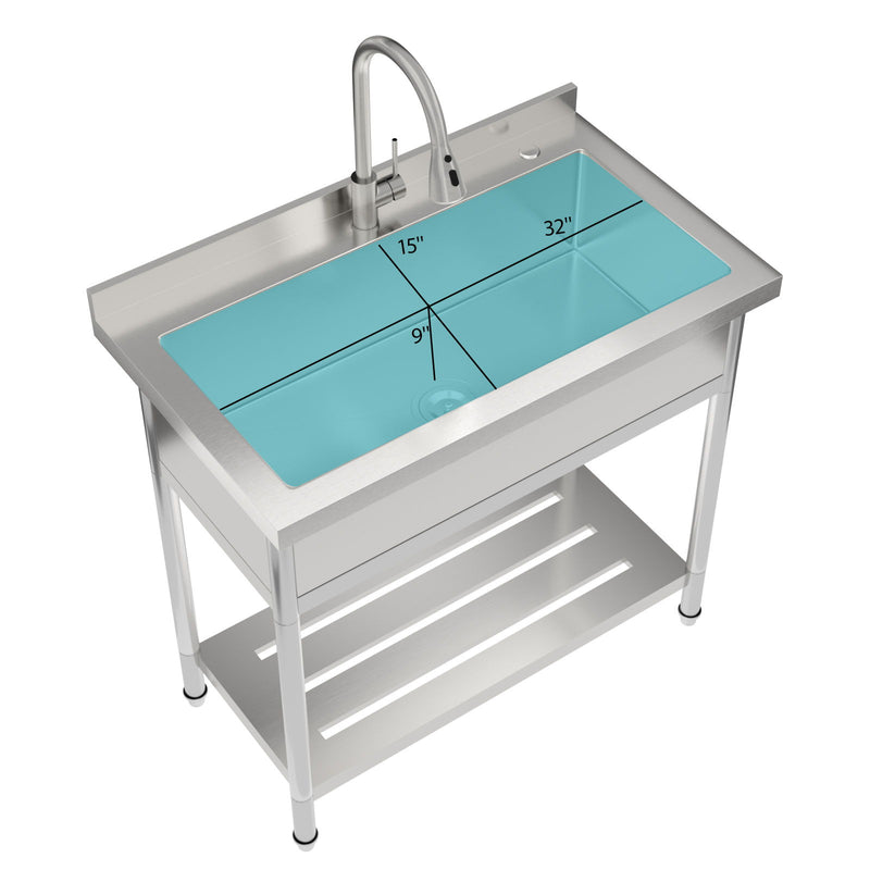 Stainless Steel Freestanding Utility Sink With Pull Out Faucet, Large Single Bowl - Brushed Nickel