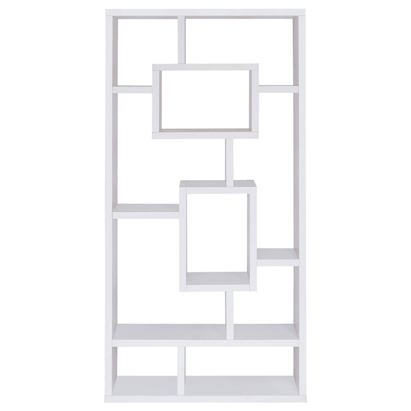 Geometric 10 Shelf Open Back Bookcase With Interlocking Shelves - White