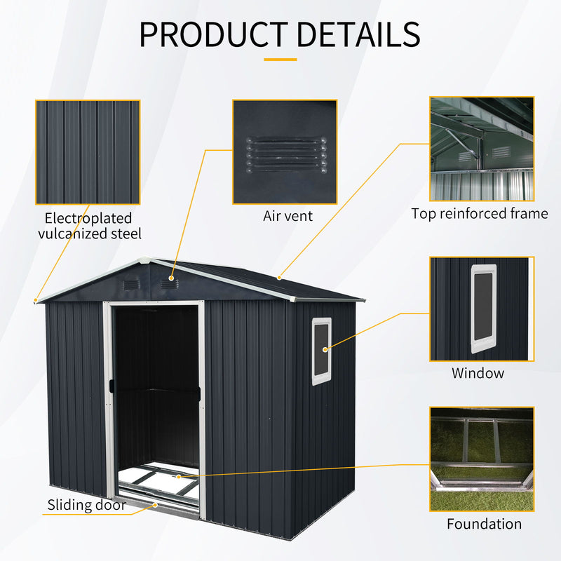 8Ft X 4Ft Outdoor Metal Storage Shed With Window And Metal Foundation For Backyard, Patio, Lawn