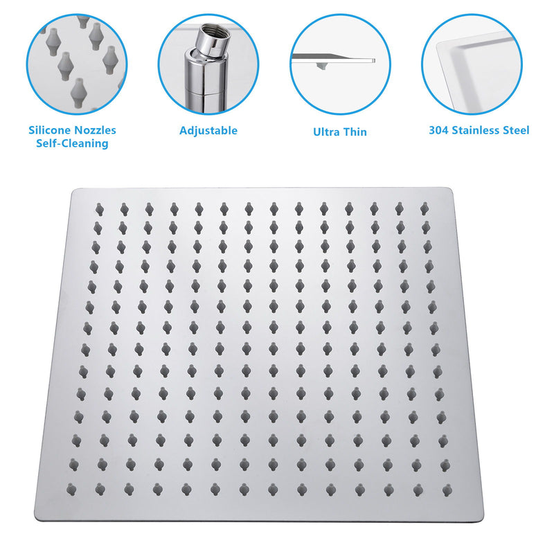Ultra Thin Square Rainfall Shower Head Stainless Steel, Wall Or Ceiling Mount - Chrome