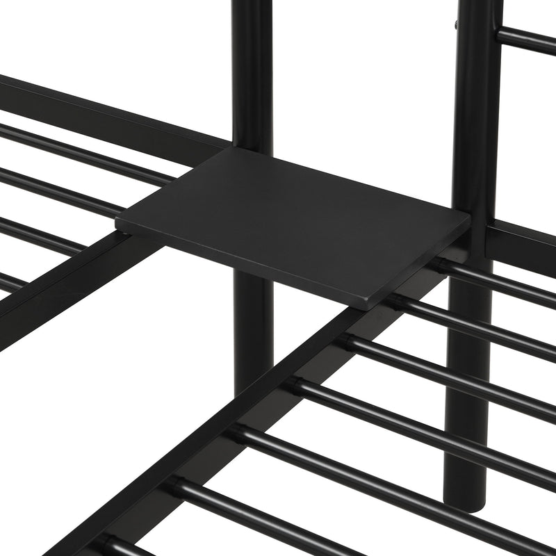 Twin Over Twin Over Twin Triple Bunk Bed With Safety Rails And Storage Shelf - Black