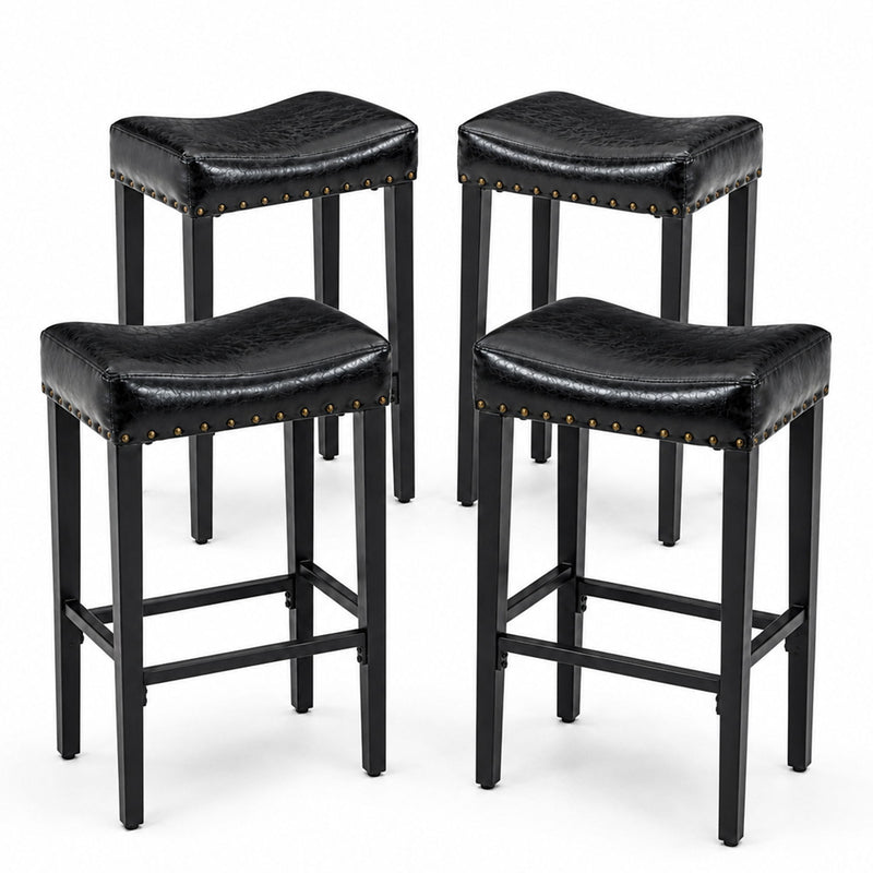 Bar Stool With Brass Nailhead Trim (Set of 2) - Black