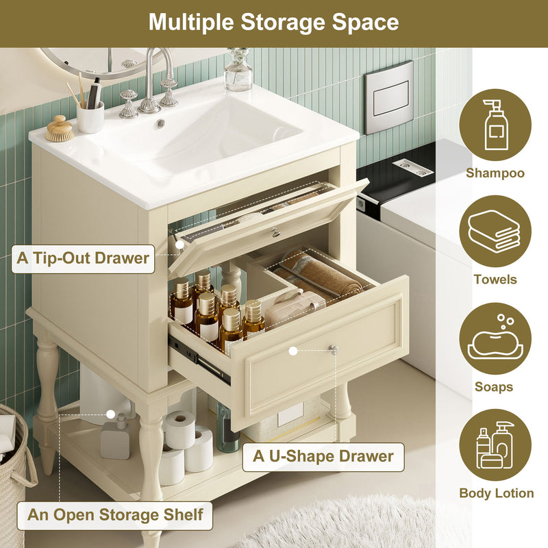 Bathroom Vanity With Sink, 2 Drawers Storage Cabinet, Open Shelf