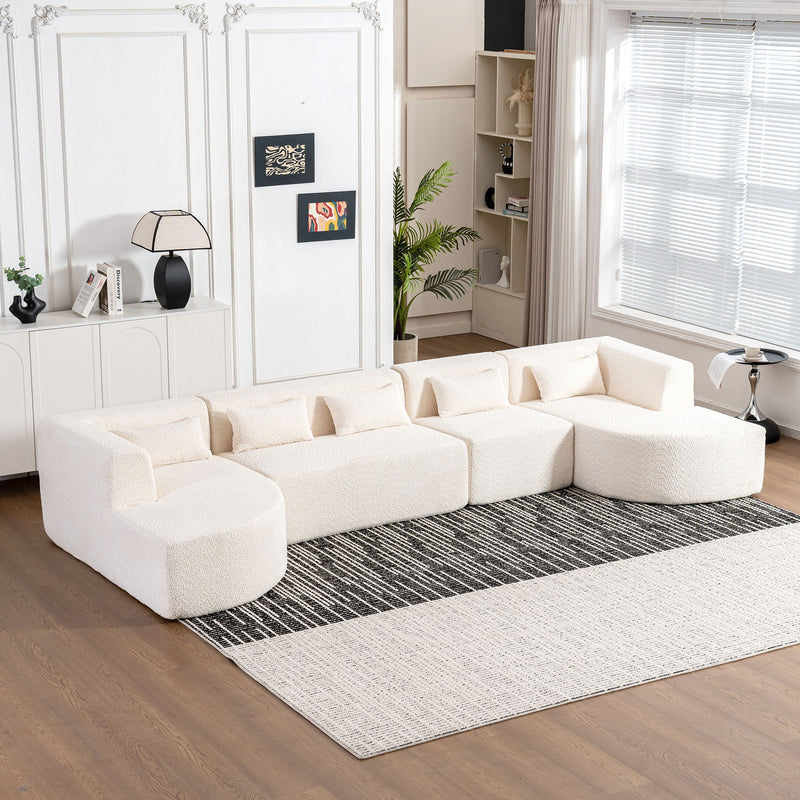 Upholstered Sofa Free Combined Sofa Couch With 2 Chaise Lounge And Five Back Pillows For Living Room