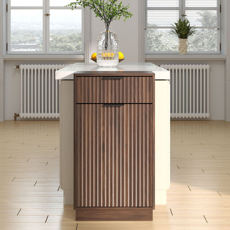 Tilt Out Trash Can Cabinet With Wave Textured Drawer & Pull Out Bin