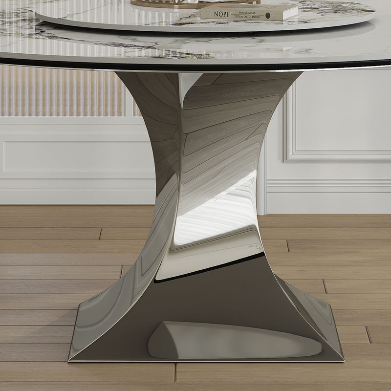 Round Dining Table With 6 Chairs Set - Silver