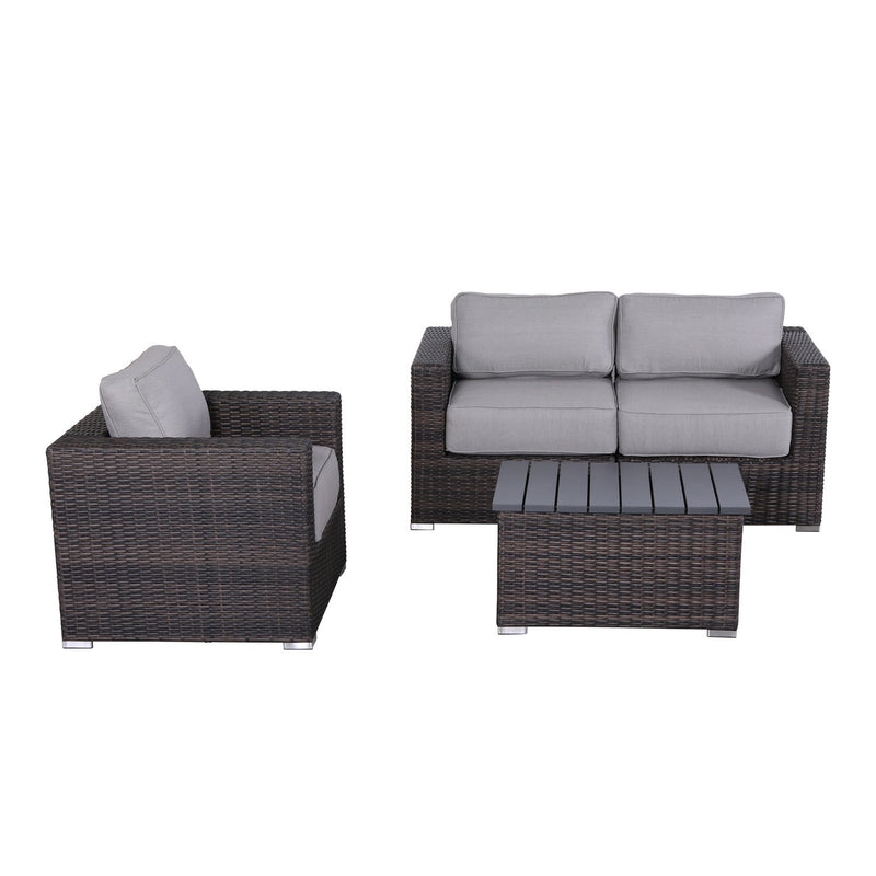 3 Person Outdoor Seating Set With Cushions - Brown