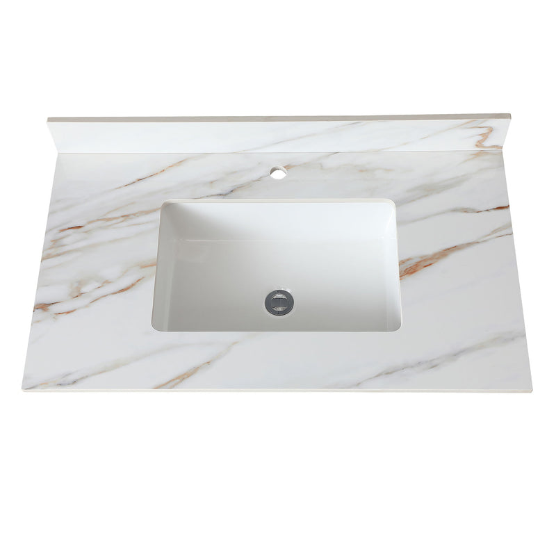 Elegant Vanity Top With Undermount Sink And Backsplash, Sintered Stone