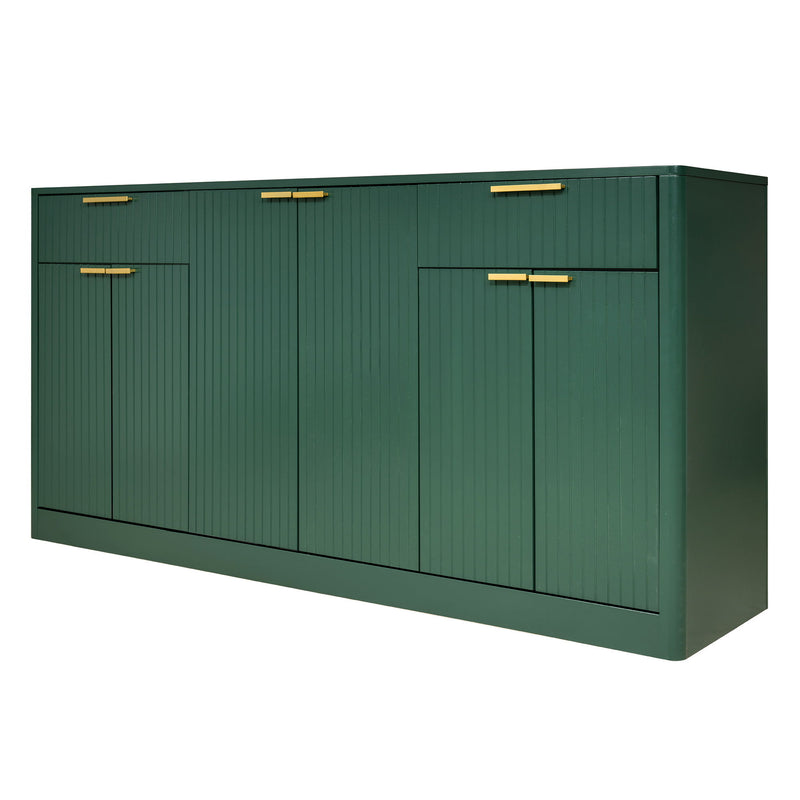 Large Fluted Buffet Sideboard, Wine Bar Storage Cabinet With 6 Doors & 2 Drawers
