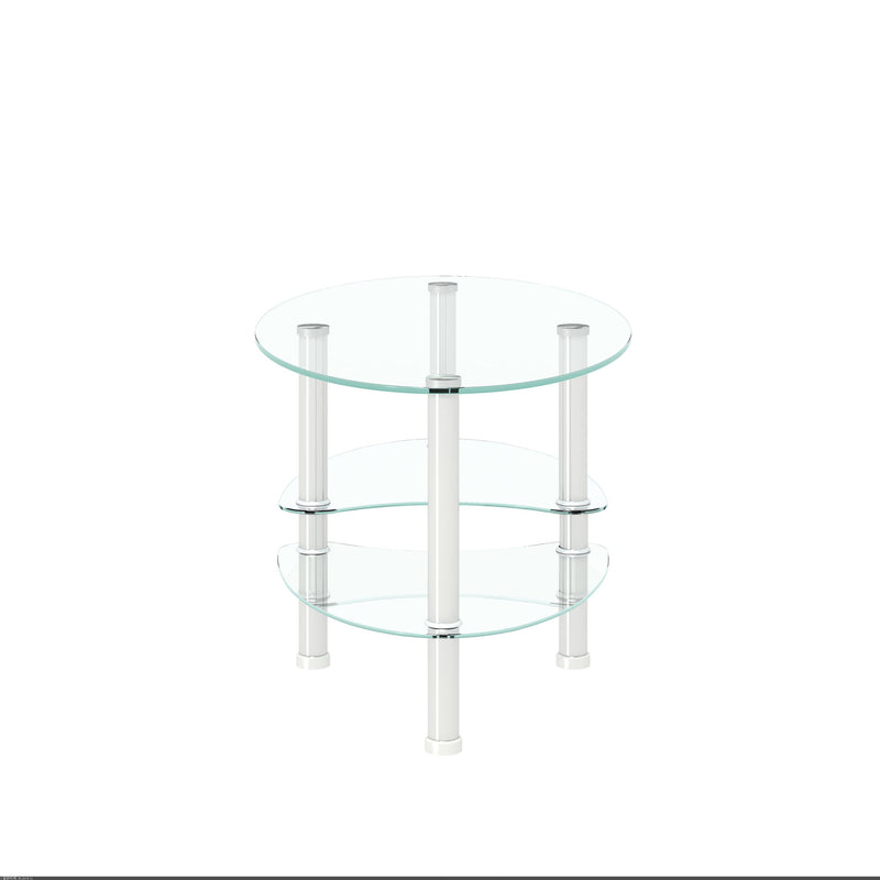 Transparent Oval Glass Coffee Table, Modern Table In Living Room Oak Wood Leg Tea Table 3-Layer Glass Table