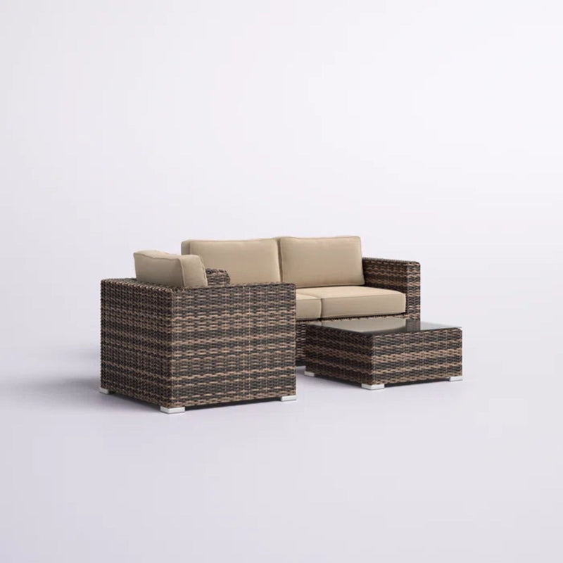 Modern Style Hdpe Wicker Seating Group With Cushions For 3 People In Brown Finish