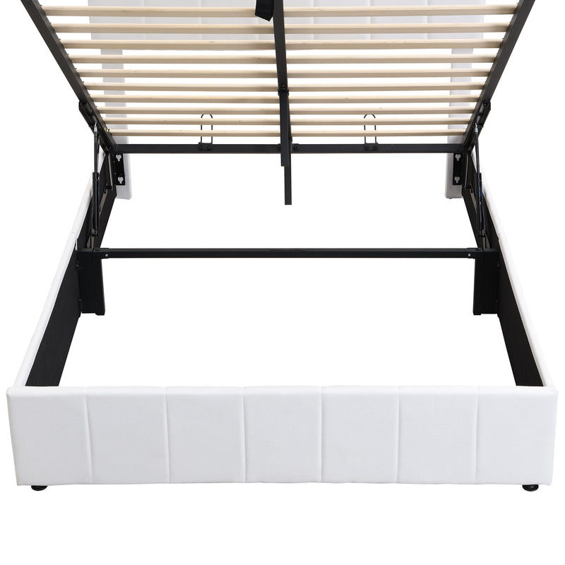 Elegant Upholstered Platform Bed With Hydraulic Storage System