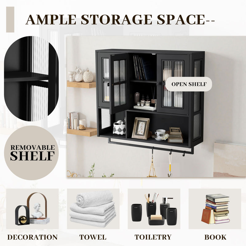 3 Door Wall Cabinet With Glass Door And Towel Bar