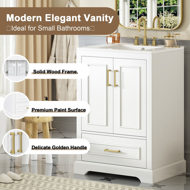 Bathroom Vanity With Sink, 1 Divided Drawer And 2 Soft Close Doors With Double Shelf