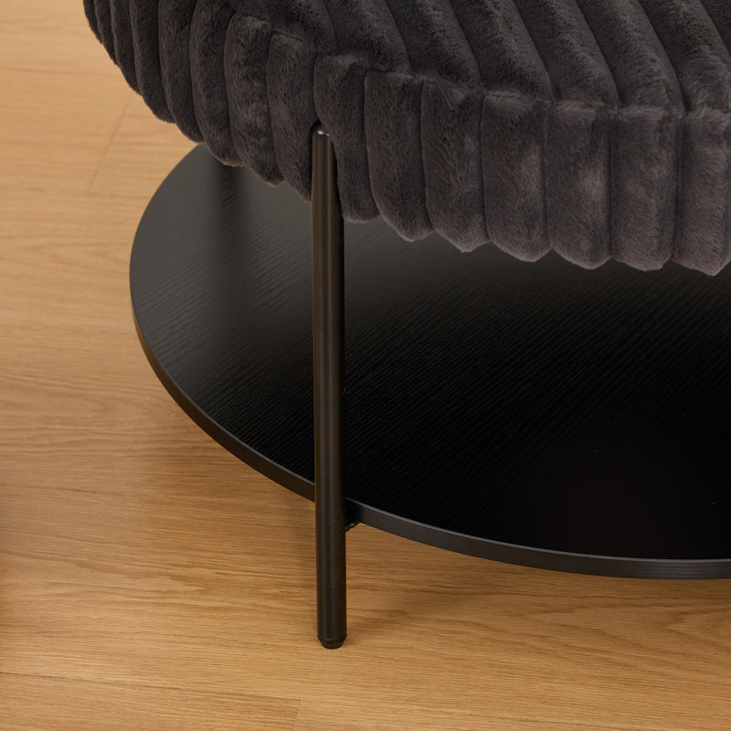 Modern Upholstered Round Ottoman Coffee Table With Storage Shelf