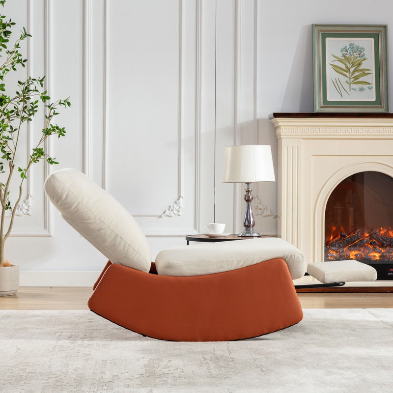 Modern Rocking Chair Recliner, Comfy Rocker Nursery Chair With Footrest, Accent Reading Chair, Upholstered Lounge Chair For Relaxing, Resting, Soft Padded Rocker For Indoor Living Room Bedroom - Orange