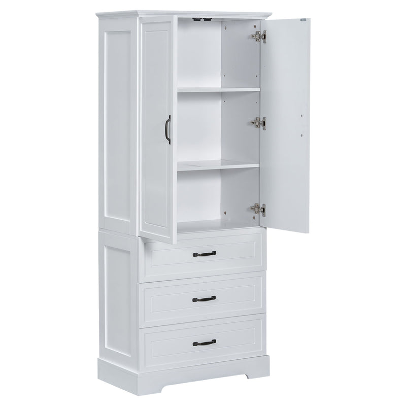 Tall Bathroom Storage Cabinet With 2 Doors And Drawers, Adjustable Shelf - White