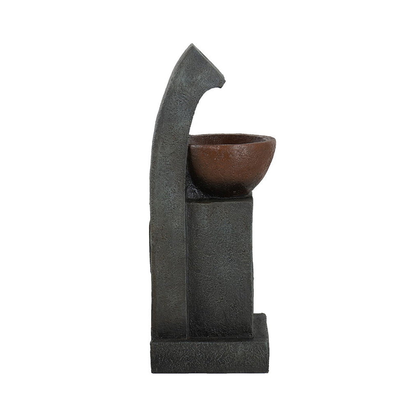 Sculptural Water Fountain With Bowl Basin, With Light And Pump, For Indoor And Outdoor - Brown / Black
