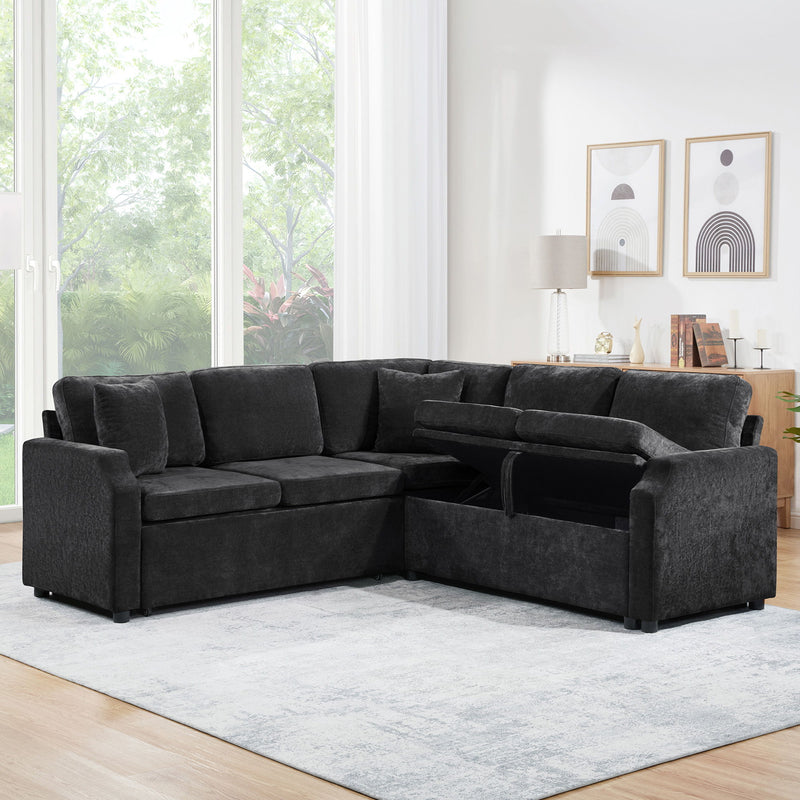 Modern L Shaped Sectional Sofa Bed With Hidden Storage Upholstery
